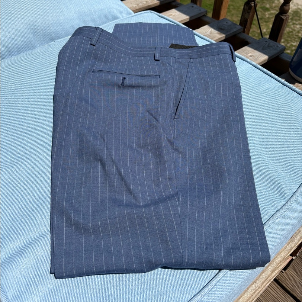 CLEARANCE! Michael Strahan Collection, striped slacks cadet blue/white stripe - Picture 4 of 4